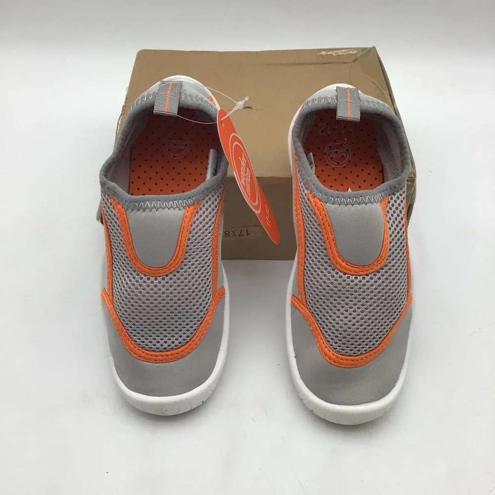 Wonder Nation Boys Grey Orange Mesh Water Shoes Slip On Size 11-12 NEW